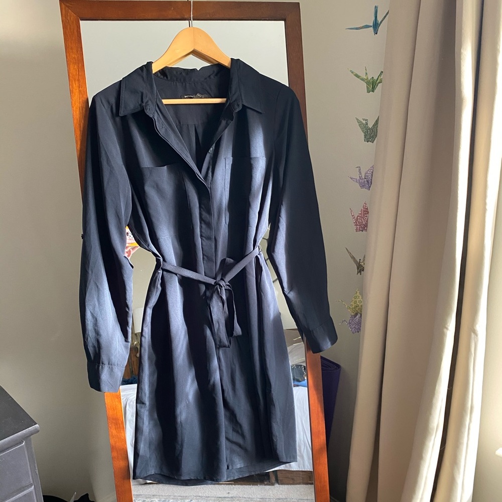 Banana republic silky navy shirt dress